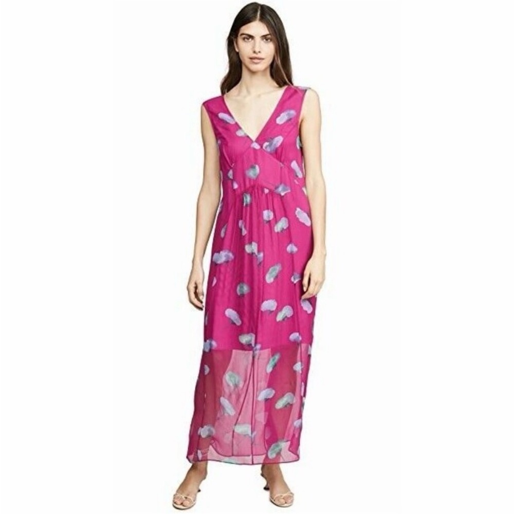 Coach 1941 Sleeveless Floral Pink Silk V-Neck Long Dress Women’s size 6